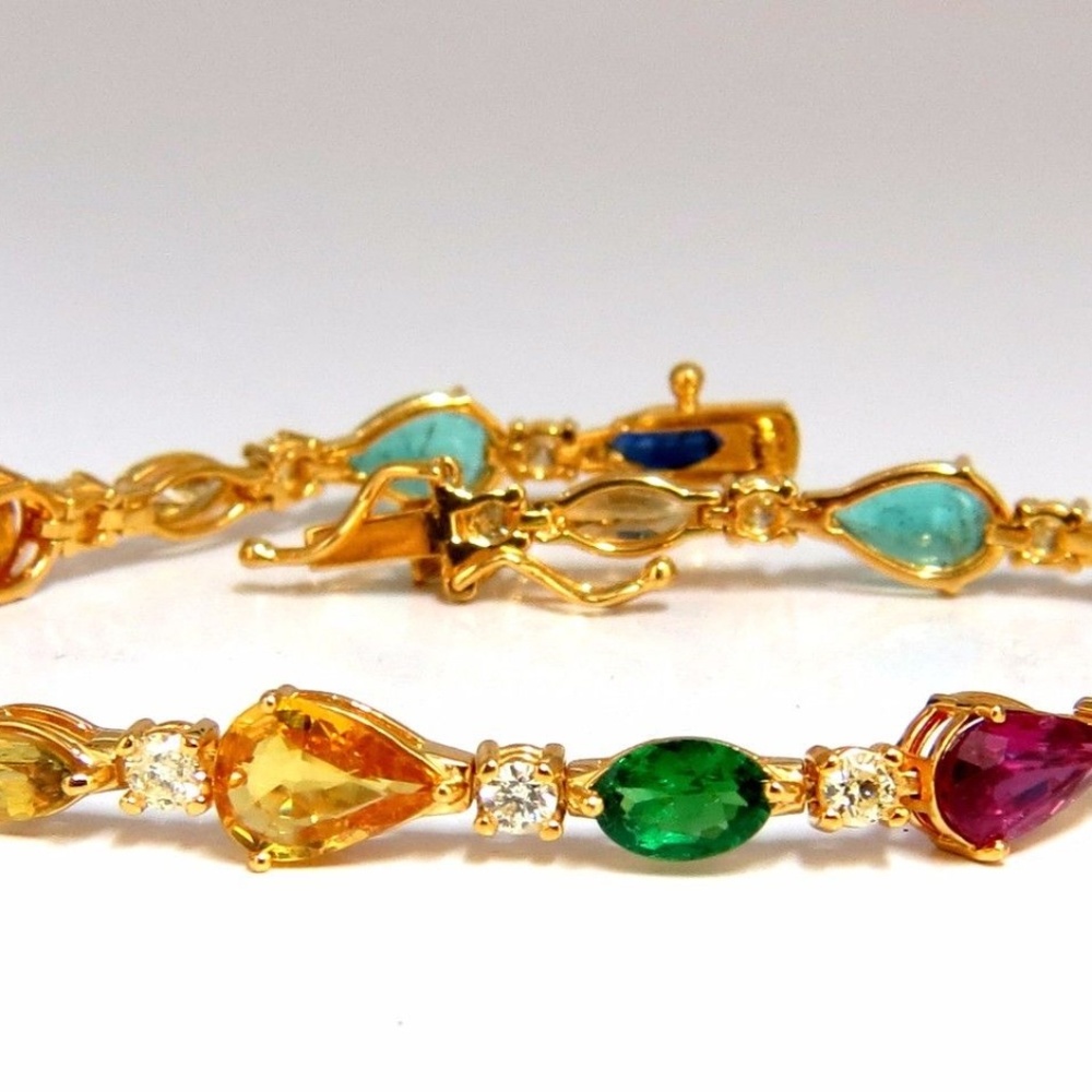 8.38ct natural tsavorite sapphires emeralds yellow diamond tennis bracelet 18kt*